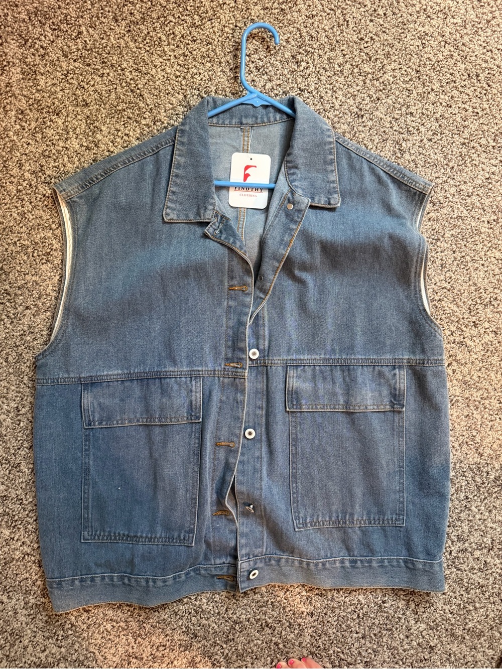 Denim Button-Front Sleeveless Vest - Blue